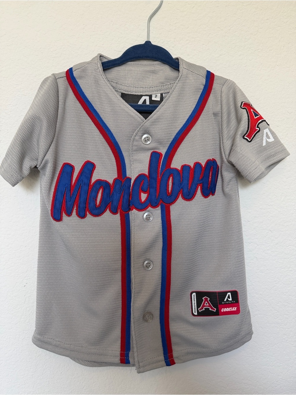 Kids' Acereros de Monclova Baseball Jersey with Red & Blue Trim
